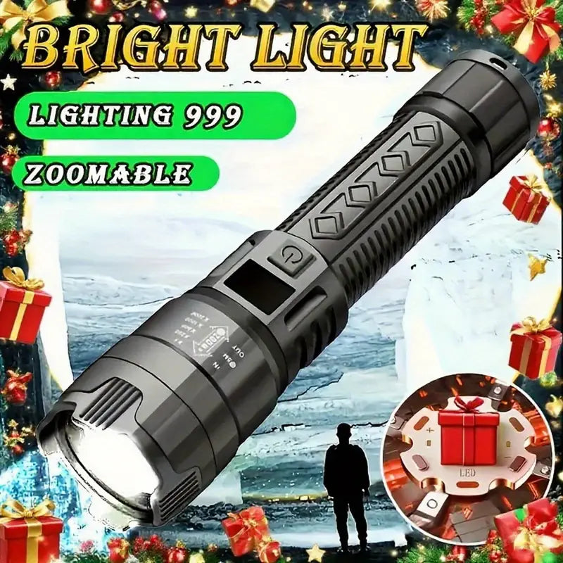 Lanternă LED Reîncărcabilă USB, 2000 Lumen, Focus Reglabil, 800 mAh, Ultra-Luminoasă – Ideală pentru Camping, Pescuit, Drumeții și Situații de Urgență