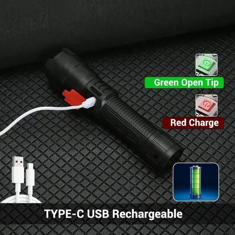 Lanternă LED Reîncărcabilă USB, 2000 Lumen, Focus Reglabil, 800 mAh, Ultra-Luminoasă – Ideală pentru Camping, Pescuit, Drumeții și Situații de Urgență