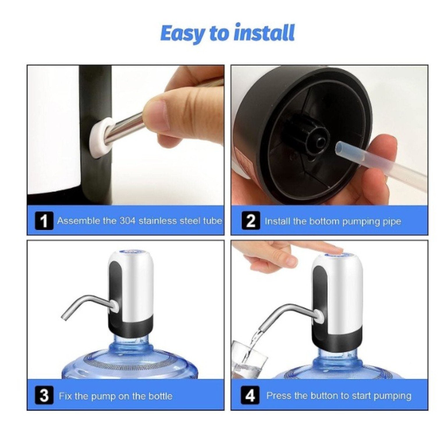 Pompa Electrica 14cm pentru Bidon de Apa, Incarcare USB, Indicator Led Baterie