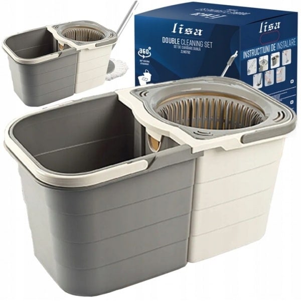 Mop rotativ 360grade, cu doua recipiente pentru apa