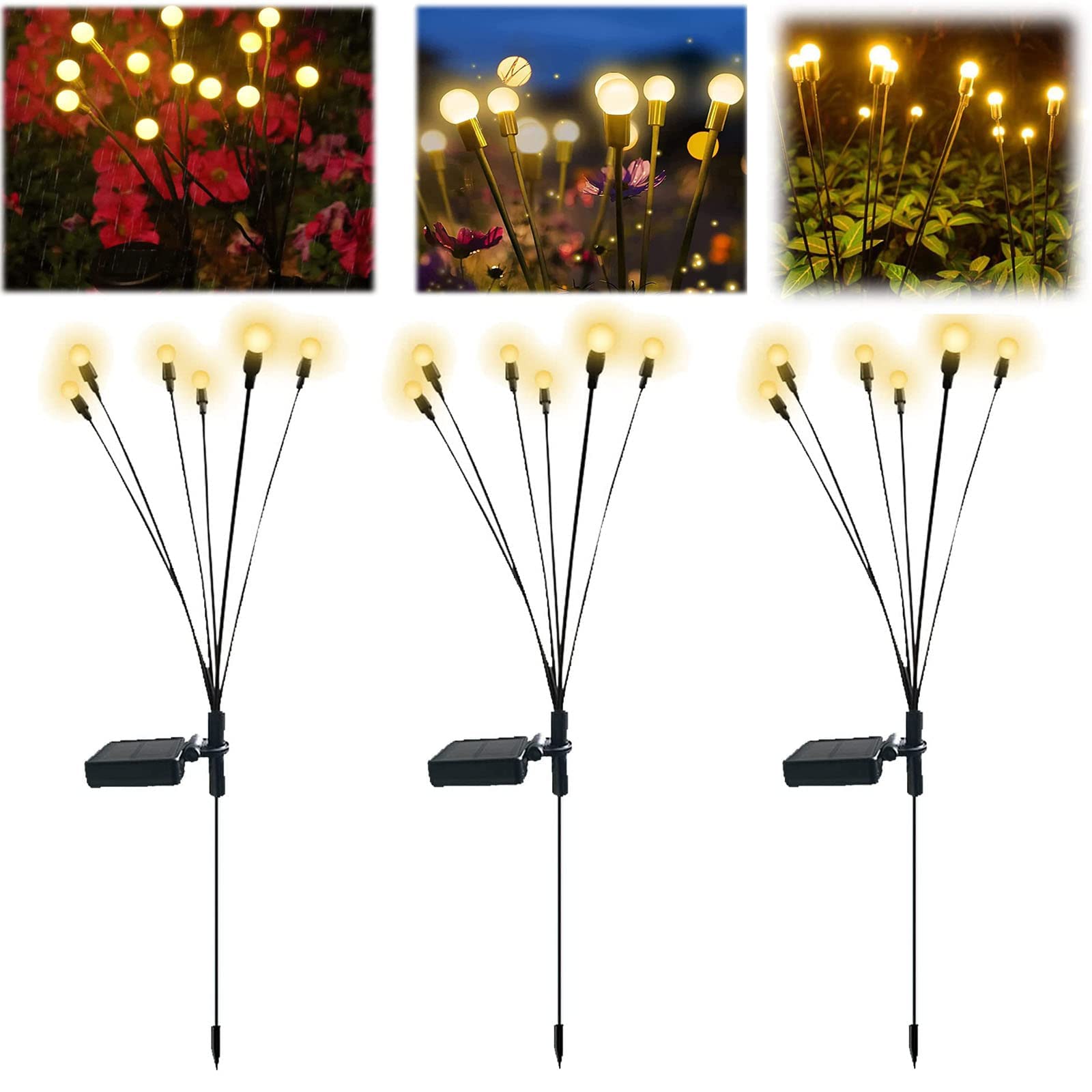 Set 2 x Lampă Solară LED Alb Cald, 6 Bulbi, Decoratiune gradina