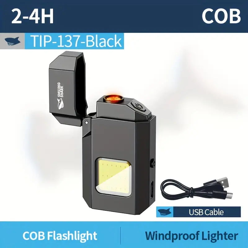 Mini lanternă COB Smiling Shark 2-în-1 (lanternă + brichetă electrică)