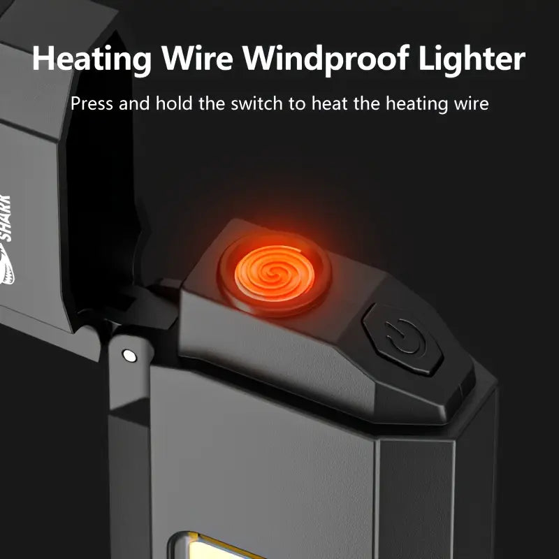 Mini lanternă COB Smiling Shark 2-în-1 (lanternă + brichetă electrică)