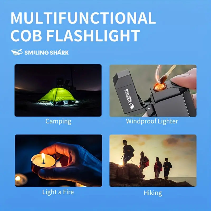 Mini lanternă COB Smiling Shark 2-în-1 (lanternă + brichetă electrică)
