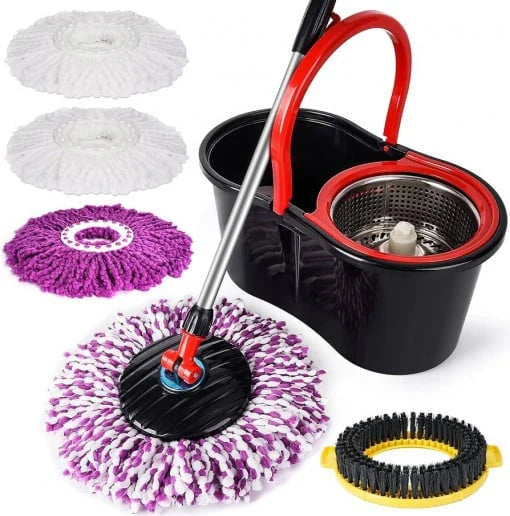 Set Mop Rotativ, Cuvă din Inox, 4 Rezerve Diferite + Perie Rosturi, Covoare Incluse