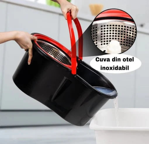 Set Mop Rotativ, Cuvă din Inox, 4 Rezerve Diferite + Perie Rosturi, Covoare Incluse
