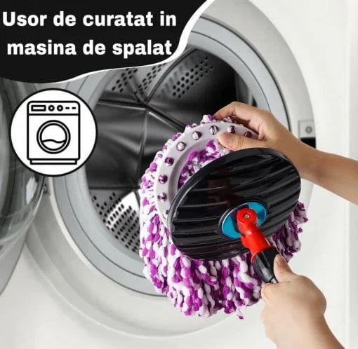 Set Mop Rotativ, Cuvă din Inox, 4 Rezerve Diferite + Perie Rosturi, Covoare Incluse